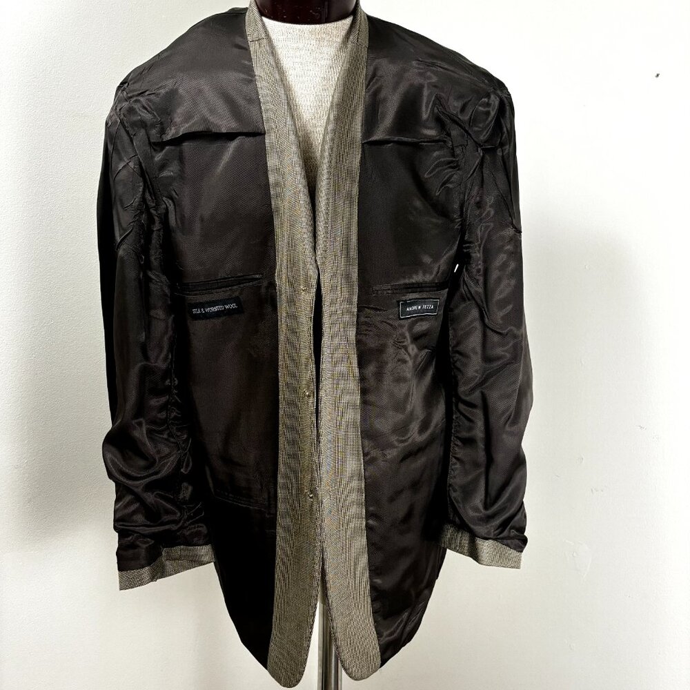Andrew Fezza Men's Flannel Sport Coat Blazer Size 43R Silk Wool Tan Suit Jacket - Picture 6 of 12
